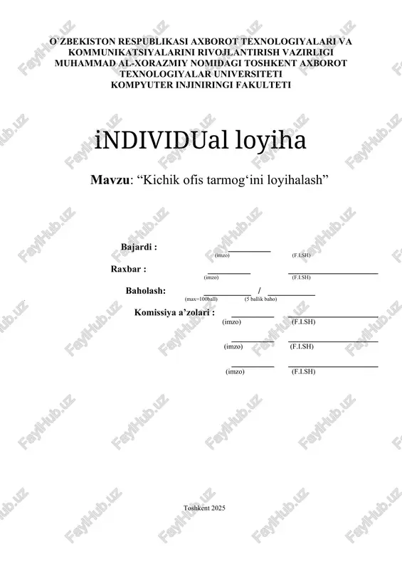 cisco packet tracer kichik ofis tarmog‘ini tarmog‘ini loyihalash — DOCX