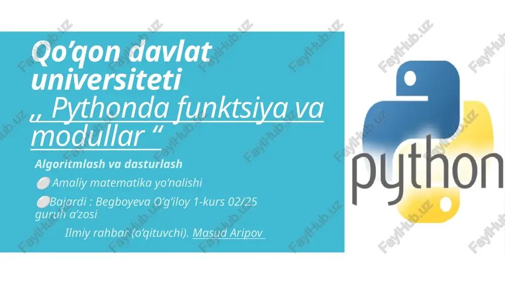 pythondafunktsiyava modullar — PPTX