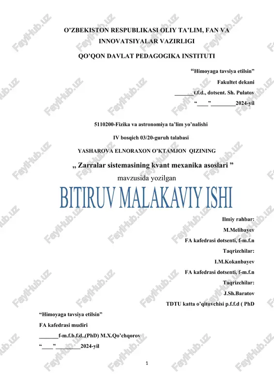 zarralar sistemasining kvant mexanika asoslari — DOCX