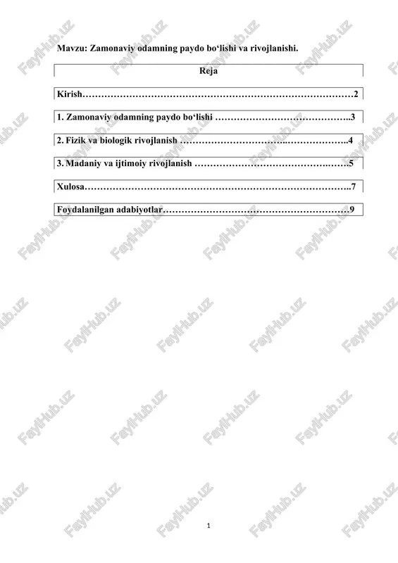 zamonaviy odamning paydo bo‘lishi va rivojlanishi — DOCX