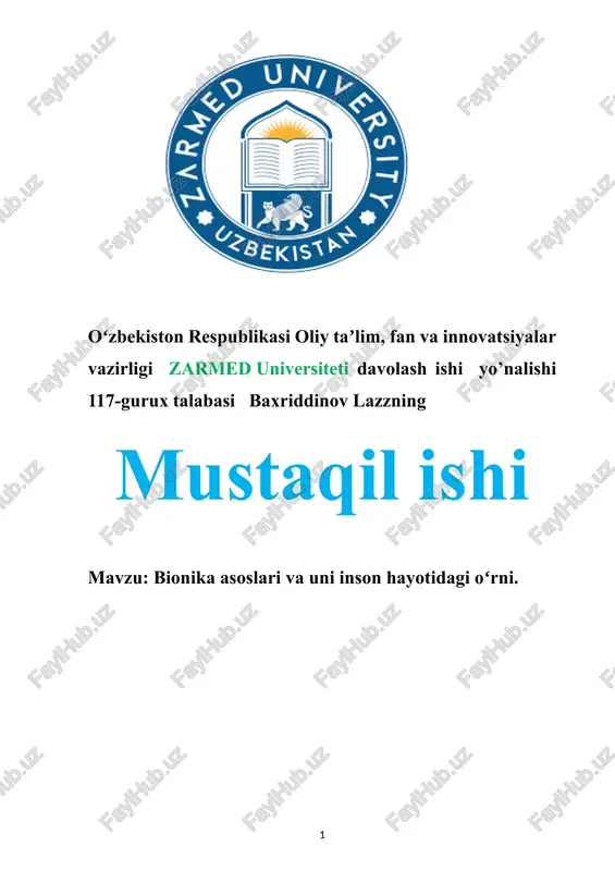bionika asoslari va uni inson hayotidagi oʻrni — DOCX