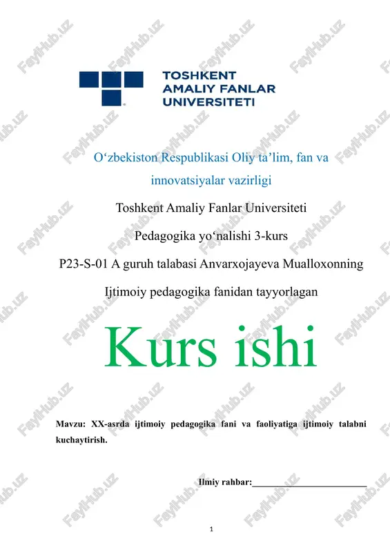 xx-asrda ijtimoiy pedagogika — DOCX