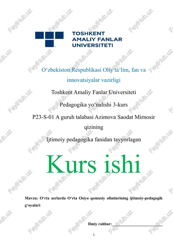 o‘rta asrlarda o‘rta osiyo qomusiy olimlarining ijtimoiy-pedagogik g‘oyalari — DOCX