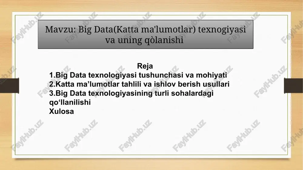 big data(kattama'lumotlar) texnogiyasi va uning qòlanishi — PPTX