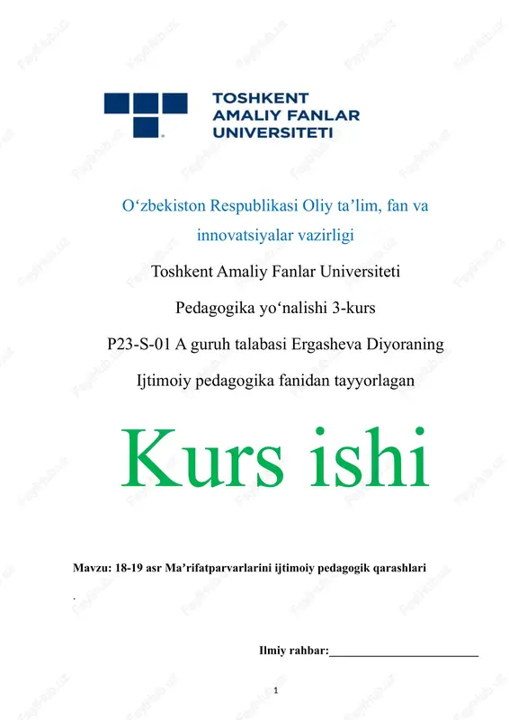 18-19 asr maʼrifatparvarlarini ijtimoiy pedagogik qarashlari — DOCX
