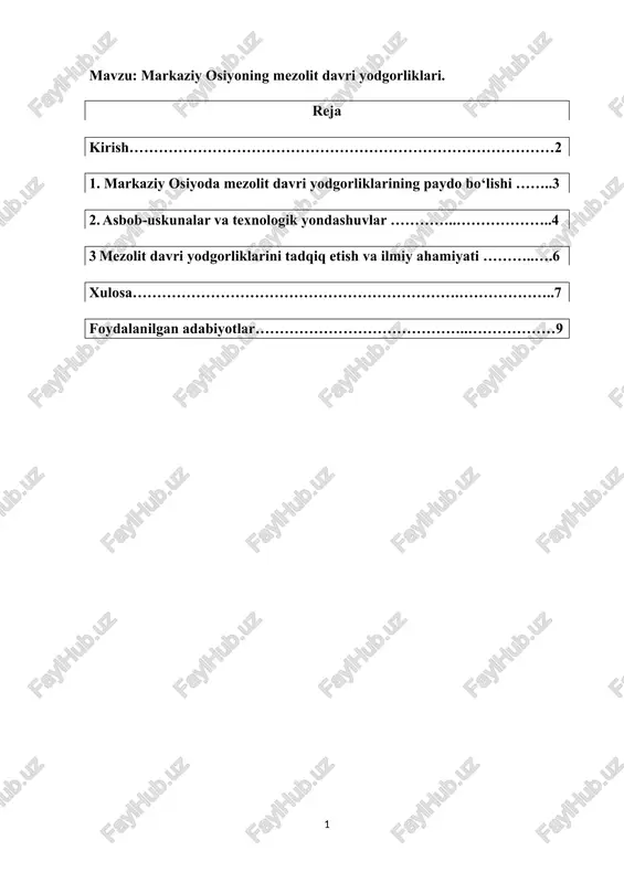 markaziy osiyoning mezolit davri yodgorliklari — DOCX