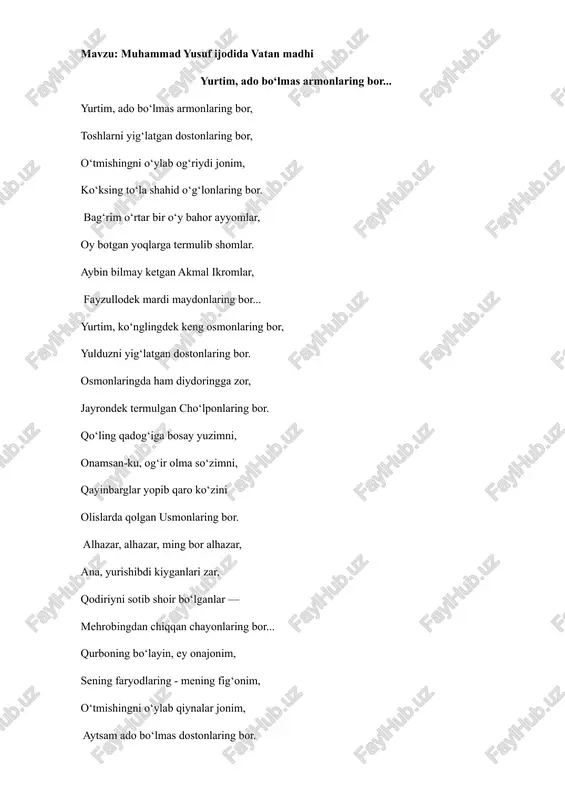 muhammad yusuf ijodida vatan madhi — DOCX