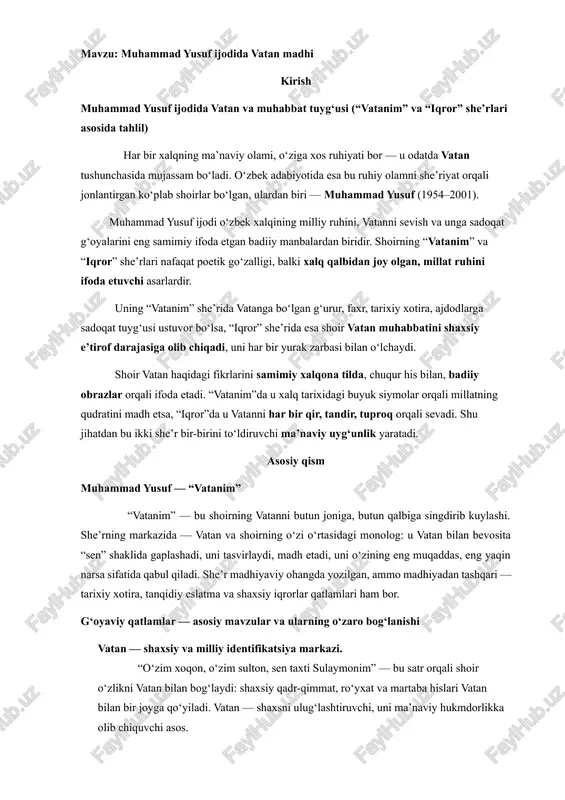 muhammad yusuf ijodida vatan madhi — DOCX