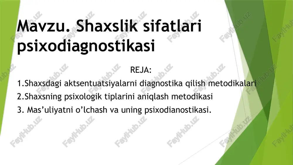 shaxslik sifatlari psixodiagnostikasi — PPTX