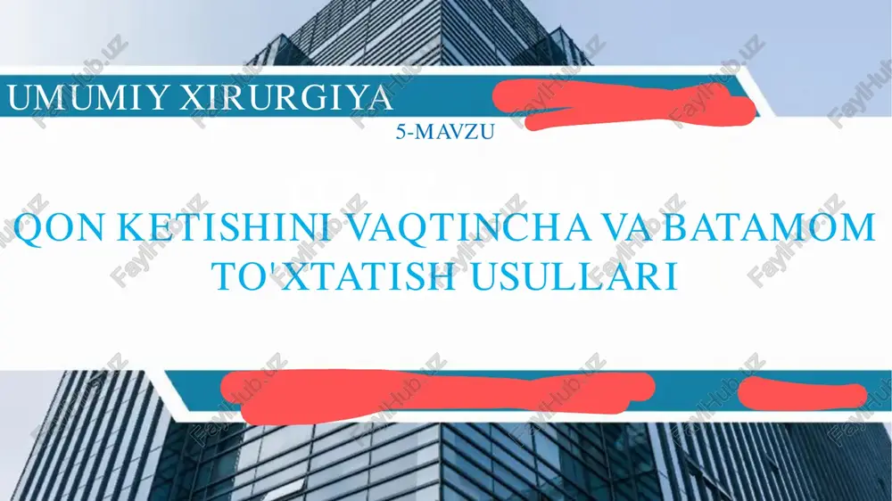 qon ketishini vaqtincha va batamom to'xtatish usullari — PDF
