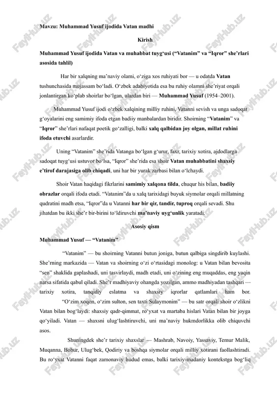 muhammad yusuf ijodida vatan madhi — DOCX