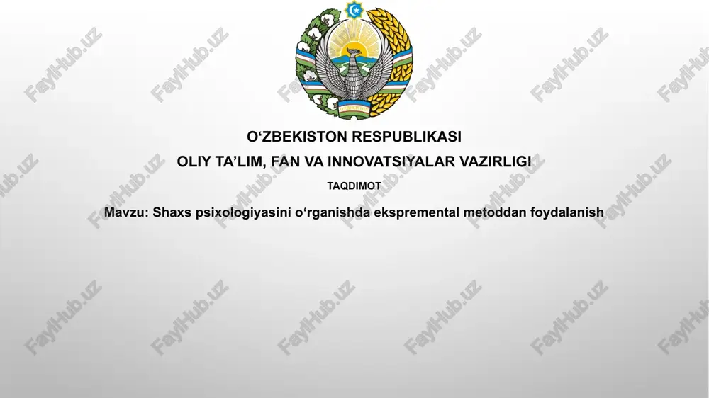 shaxspsixologiyasini oʻrganishda ekspremental metoddan foydalanish — PPTX