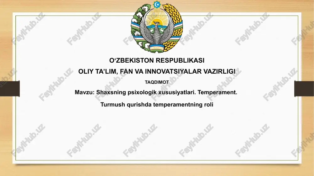 shaxsning psixologik xususiyatlari va temperamenti — PPTX