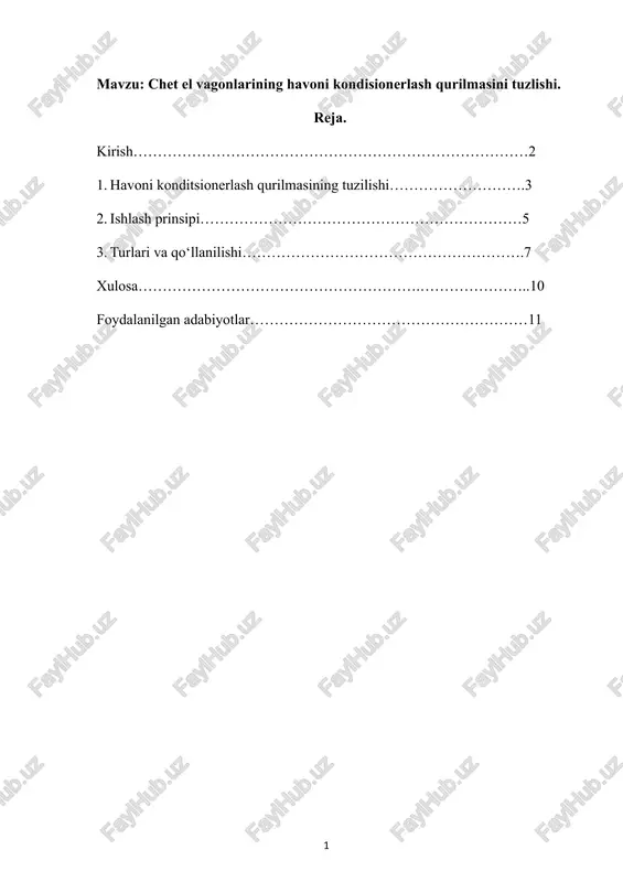 chet el vagonlarining havoni kondisionerlash qurilmasini tuzlishi — DOCX