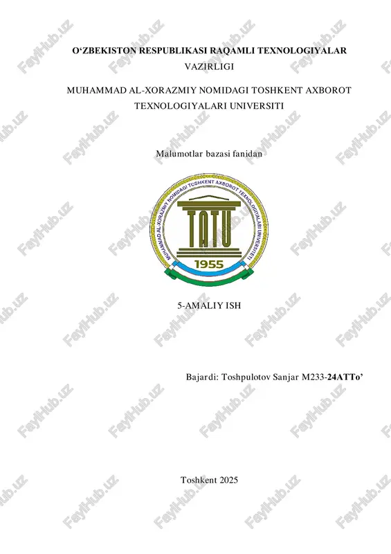 malumotlar bazasi fanidan 5-amaliy ish — PDF