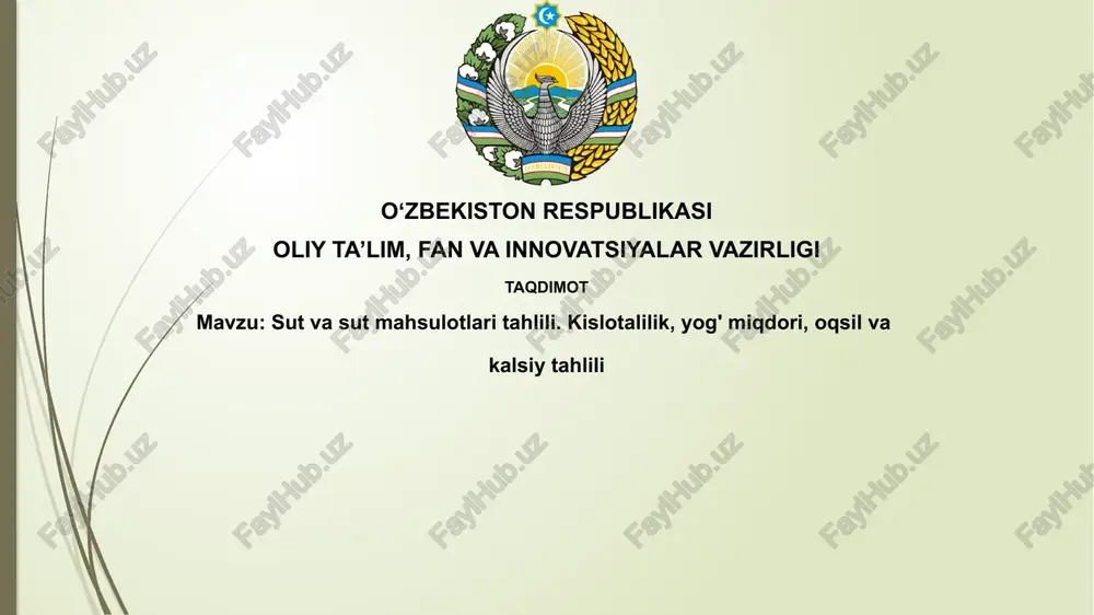 sut va sut mahsulotlari tahlili — PPTX