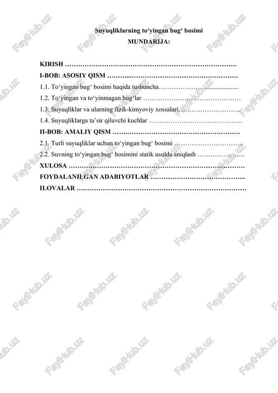 suyuqliklarning toʻyingan bugʻ bosimi — DOCX