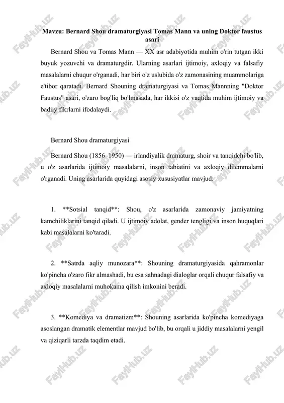 bernard shou dramaturgiyasi — DOCX