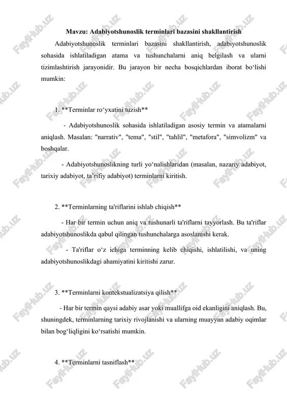 adabiyotshunoslik terminlari bazasini shakllantirish — DOCX