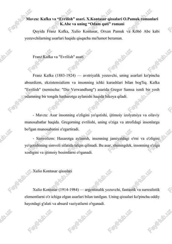 franz kafka "evrilish" asari — DOCX