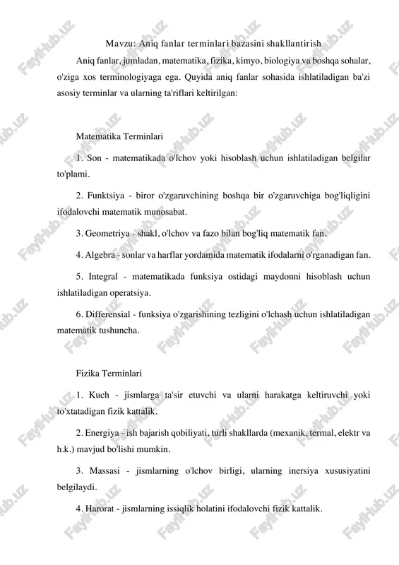 aniq fanlar terminlari bazasini shakllantirish — PDF
