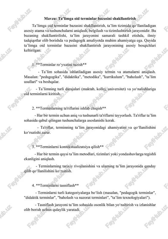 ta’limga oid terminlar bazasini shakllantirish — DOCX