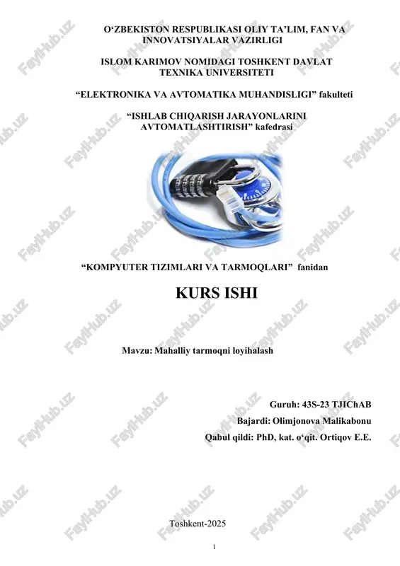 mahalliy tarmoqni loyihalash — DOCX