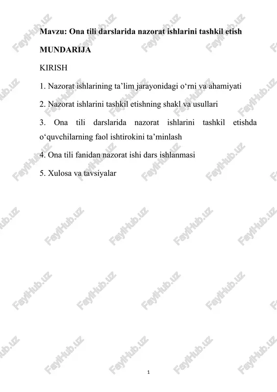 ona tili darslarida nazorat ishlarini tashkil etish — DOCX