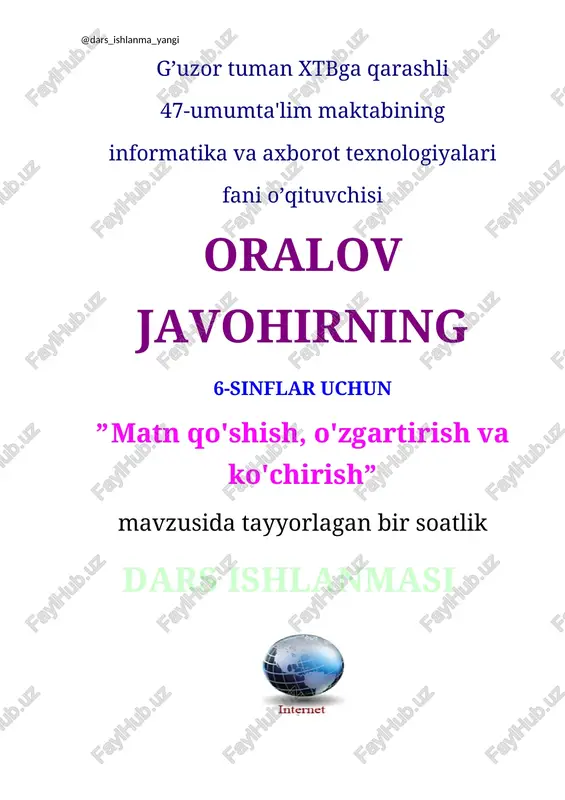 matn qo'shish, o'zgartirish va ko'chirish dars ishlanmasi — DOCX