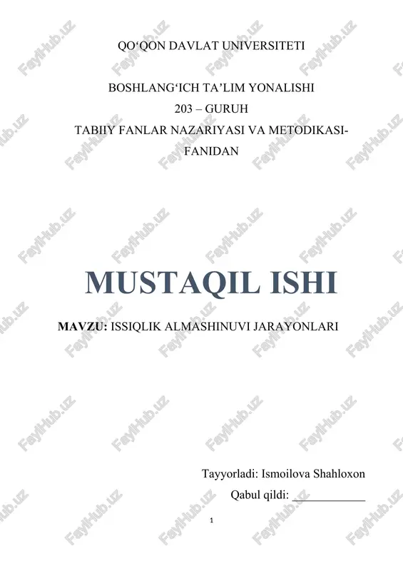 issiqlik almashinuvi jarayonlari — DOCX