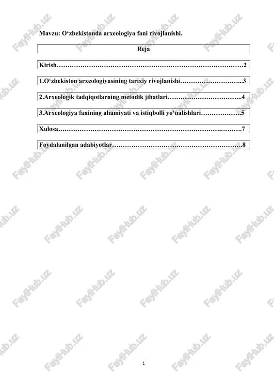 o‘zbekistonda arxeologiya fanining rivojlanishi — DOCX