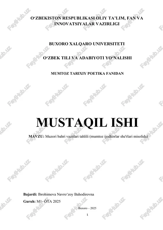 muzori bahri vaznlari tahlili — DOCX