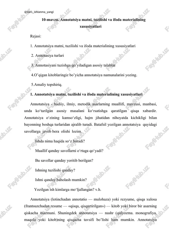 annotatsiya matni, tuzilishi va ifoda materialining xususiyatlari — DOCX
