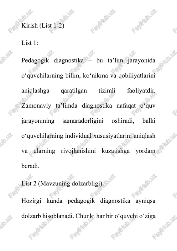 pedagogik diagnostika — DOCX