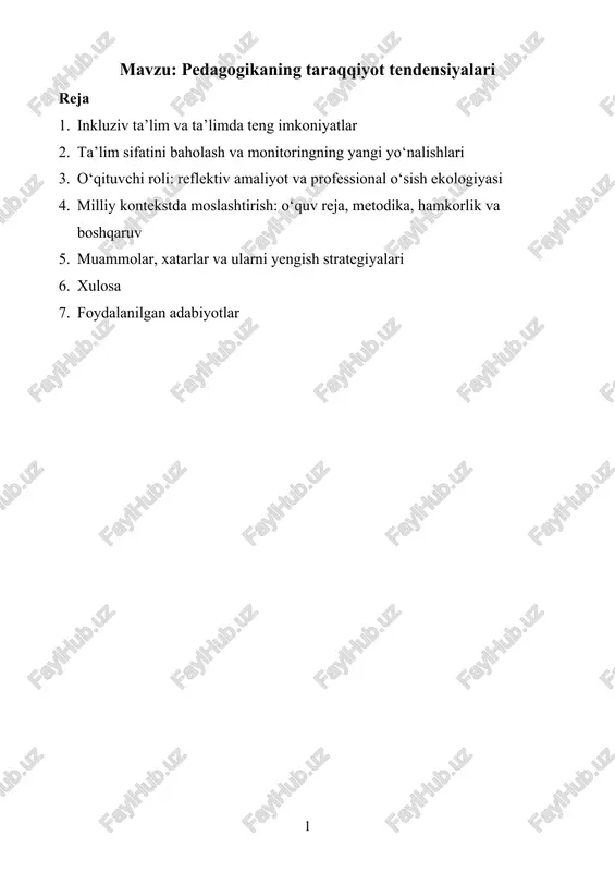 pedagogikaning taraqqiyot tendensiyalari — DOCX
