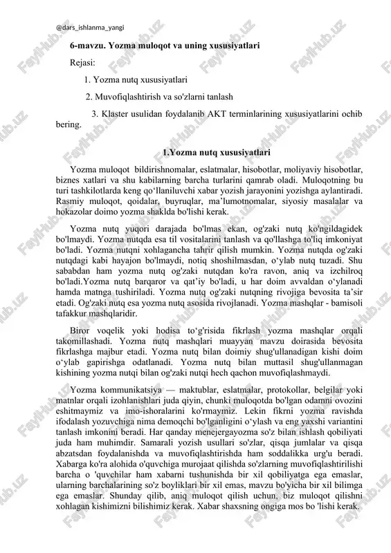 yozma nutq xususiyatlari — DOCX