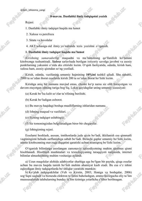 dastlabki ilmiy tadqiqotni yozish — DOCX