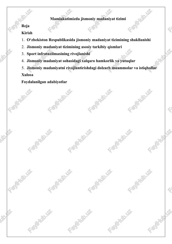 mamlakatimizda jismoniy madaniyat tizimi — DOCX