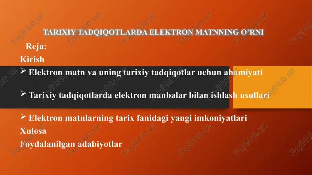 tarixiy tadqiqotlarda elektron matnning o’rni — PPTX