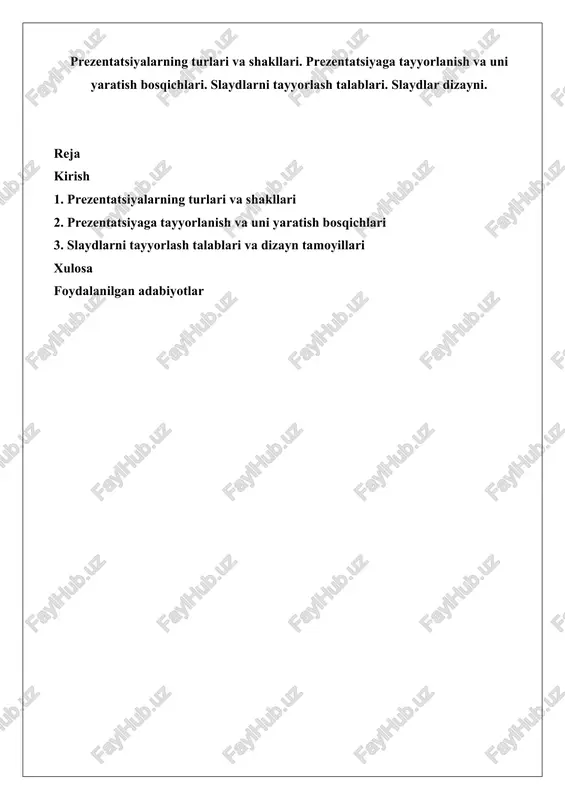 prezentatsiyalarning turlari va shakllari — DOCX