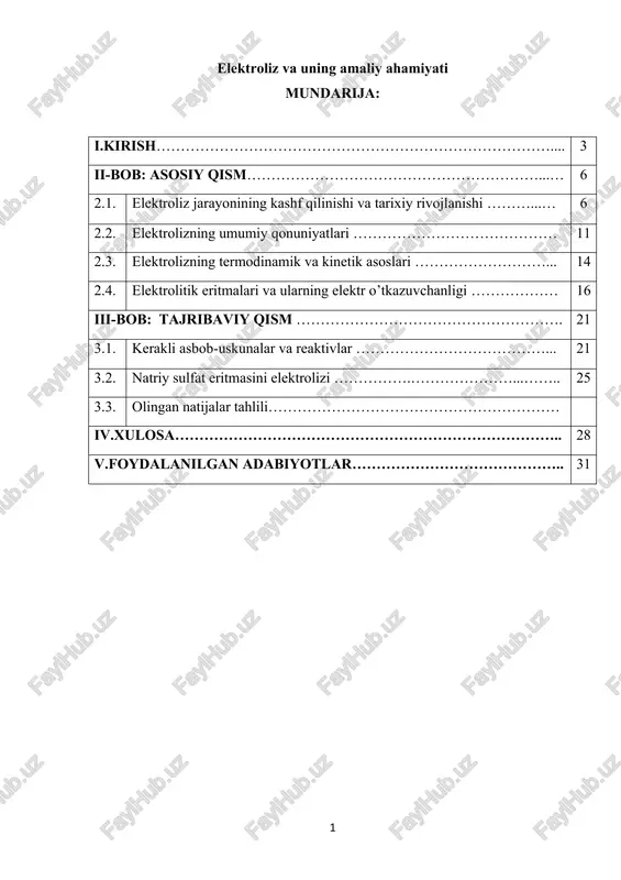 elektroliz va uning amaliy ahamiyati — DOCX