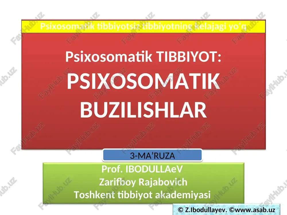 psixosomatiktibbiyot:psixosomatik buzilishlar — PPT