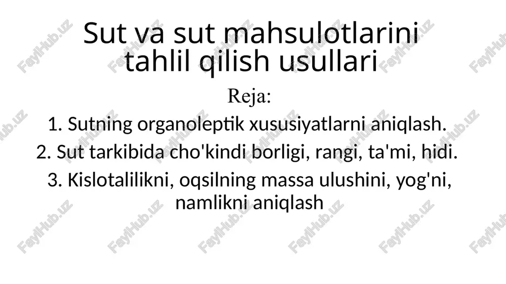 sut va sut mahsulotlarini tahlil qilish usullari — PPTX