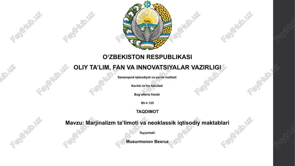 marjinalizm ta’limoti va neoklassik iqtisodiy maktablari — PPTX