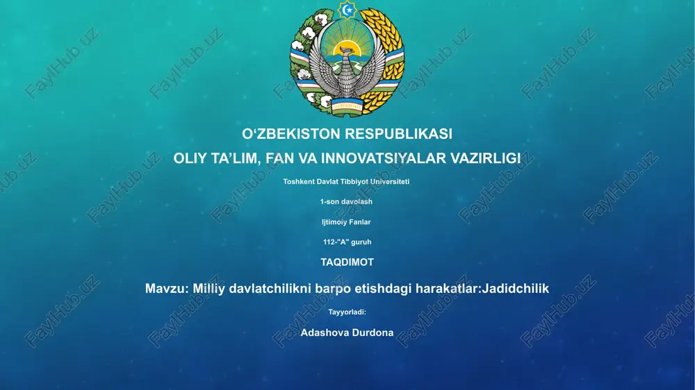 milliy davlatchilikni barpo etishdagi harakatlar:jadidchilik — PPTX