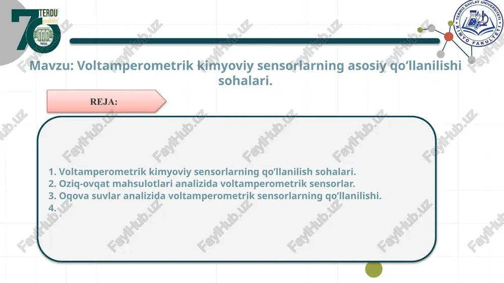 voltamperometrik kimyoviy sensorlarning asosiy qo‘llanilishi sohalari — PPTX