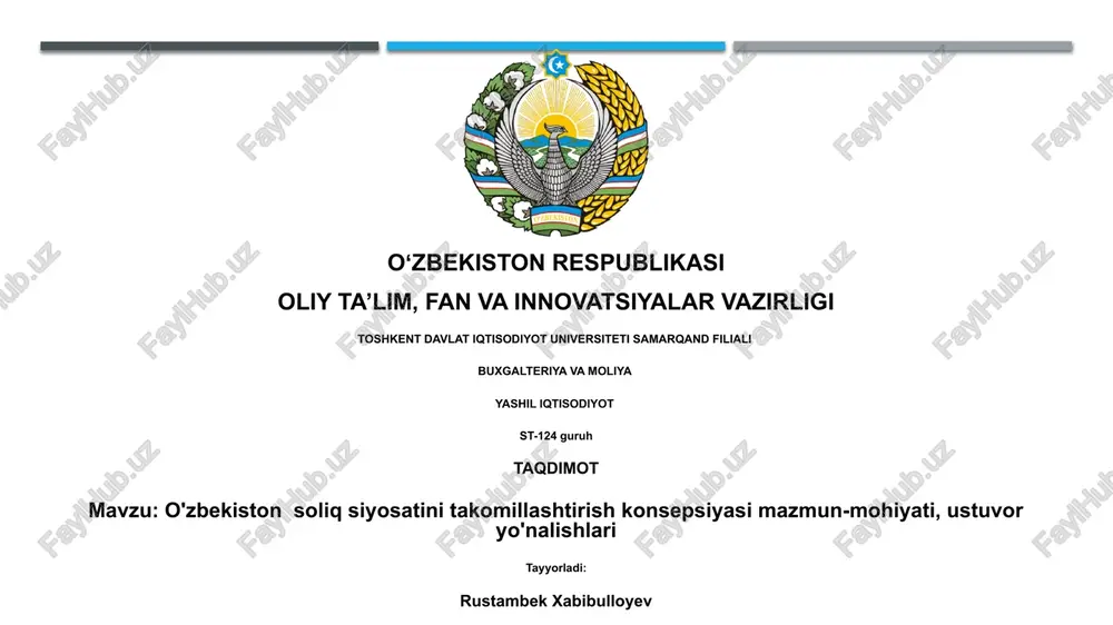 o'zbekiston soliq siyosatini takomillashtirish konsepsiyasi — PPTX