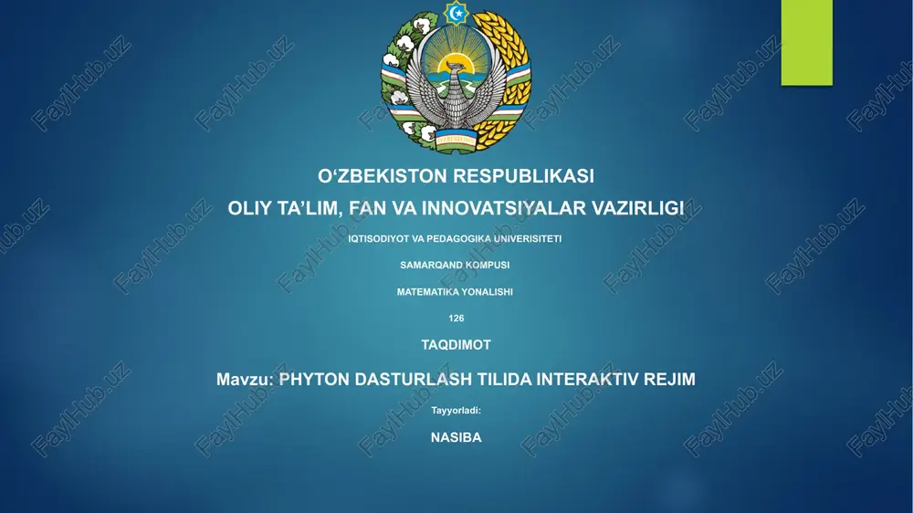 phyton dasturlash tilida interaktiv rejim — PPTX