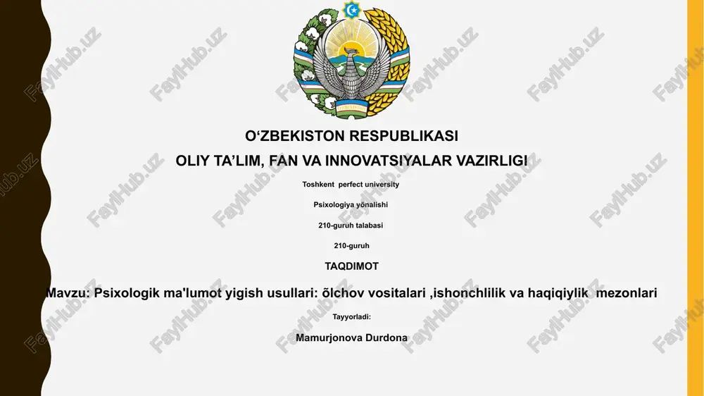 psixologik ma'lumot yigish usullari — PPTX