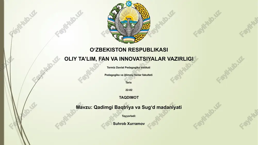 qadimgi baqtriya va sugʻd madaniyati — PPTX